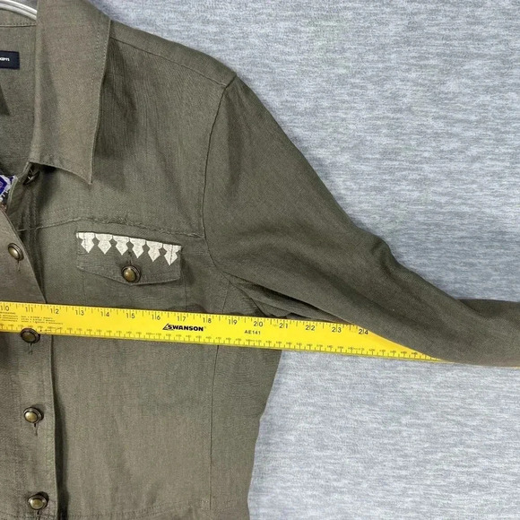 INC International Concepts Womens L Green Linen Embroidered Jacket Peplum Hem - Picture 12 of 16